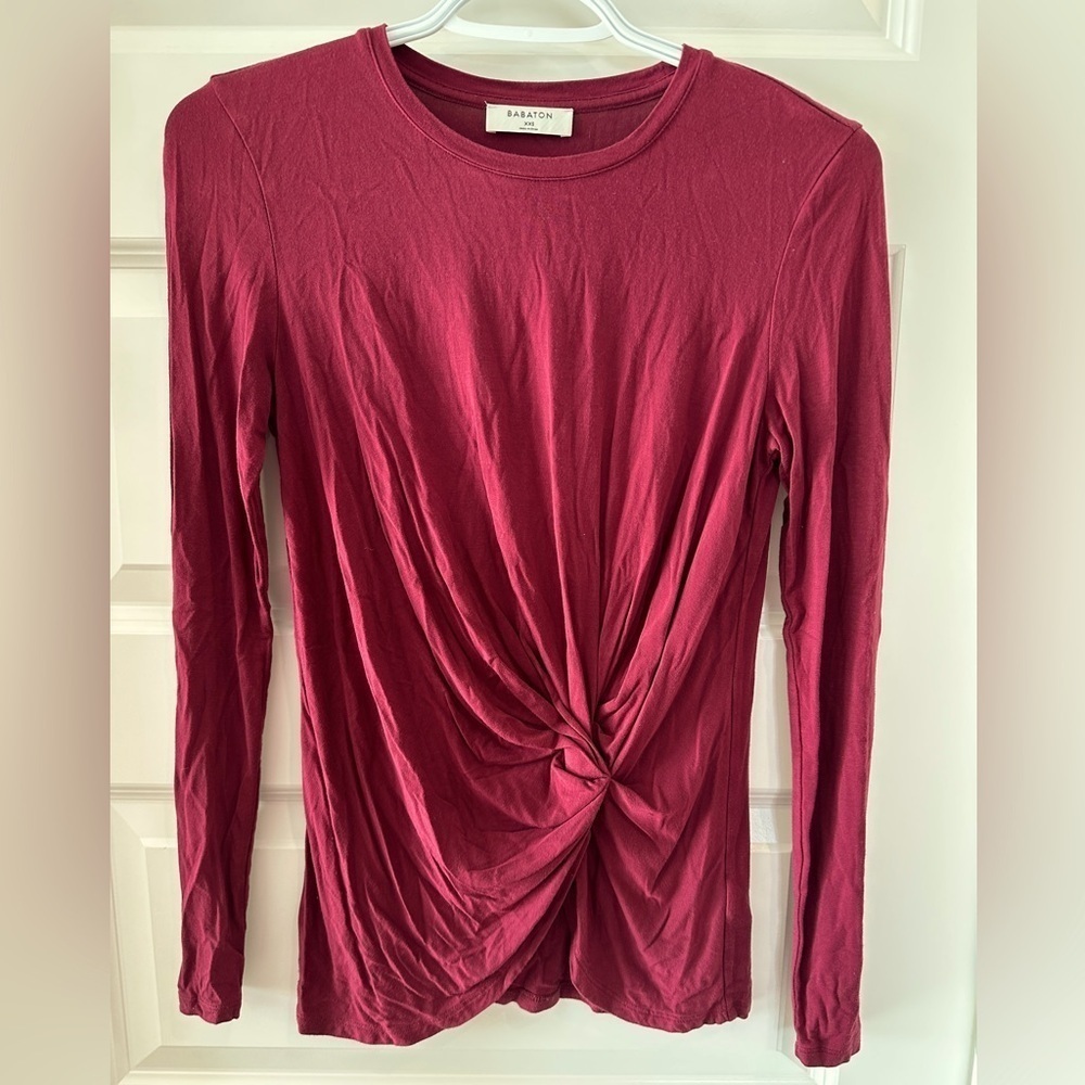 Aritzia Babaton Maroon Twist Front Asymmetrical Hem Top Size XXS Women’s